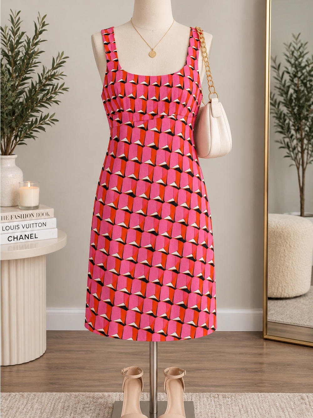 Diane Von Furstenberg Pink Geometric Scoop-Neck Dress